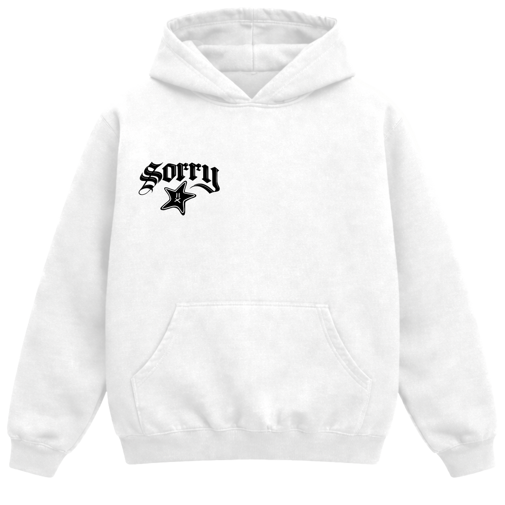 WHITE SORRY HOODIE